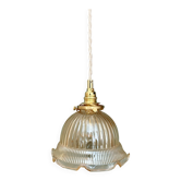 Suspension tulipe vintage en verre ambré