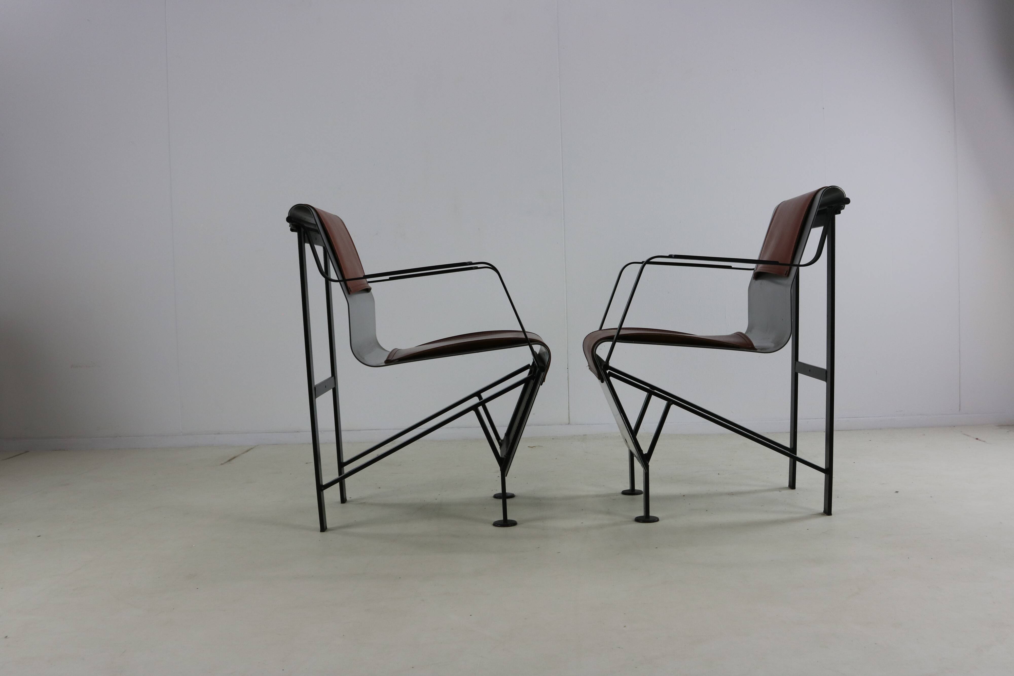 Eighties design set of two aluminium and steel Belgian design chairs