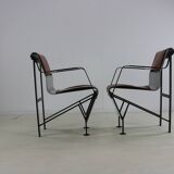 Eighties design set of two aluminium and steel Belgian design chairs