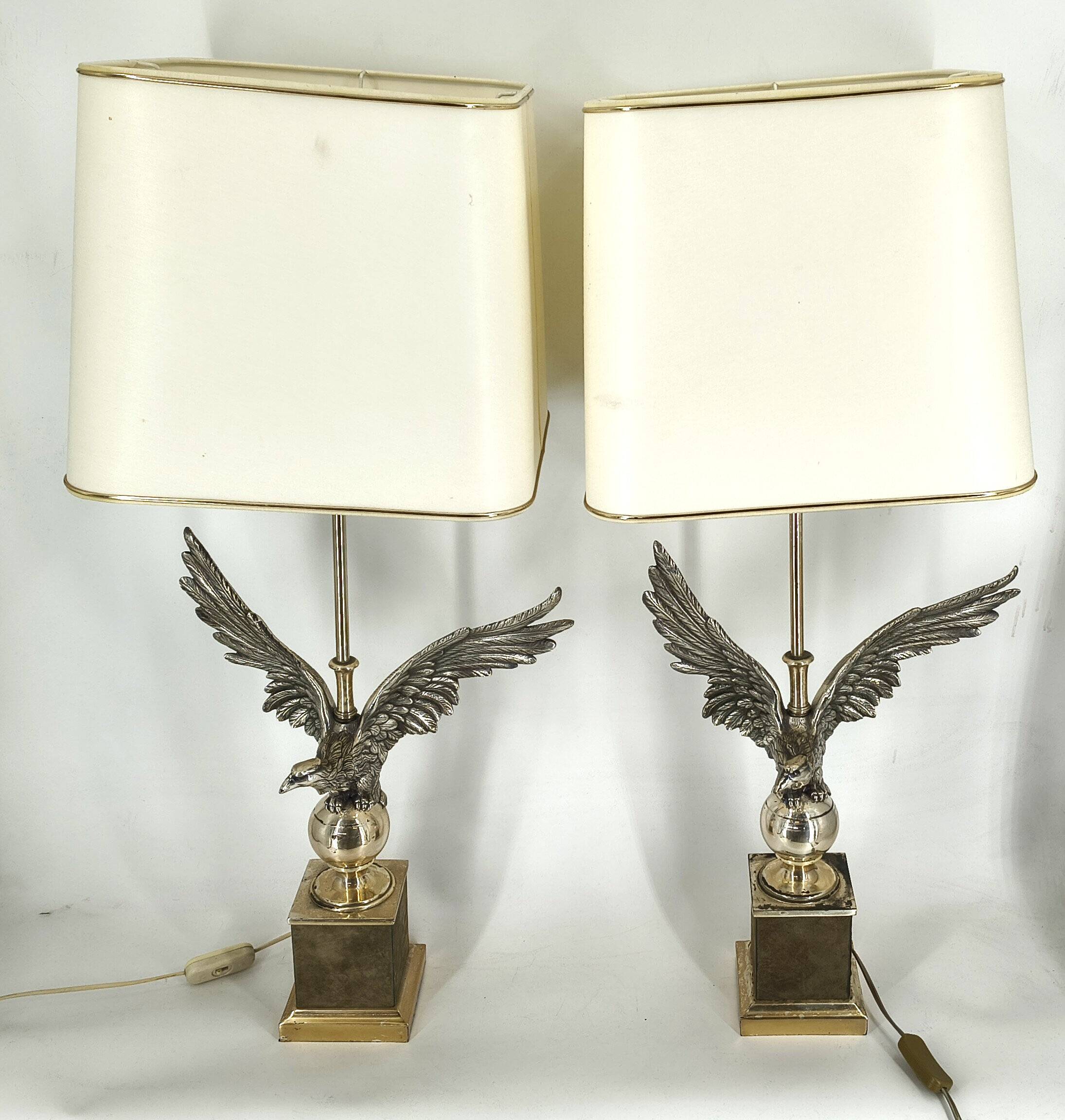 Pair of nickel eagle table lamps by Loevsky and Loevsky, 1970s