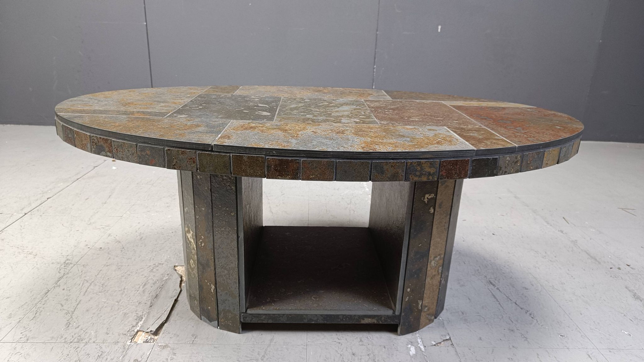Vintage oval brutalist coffee table, 1970s