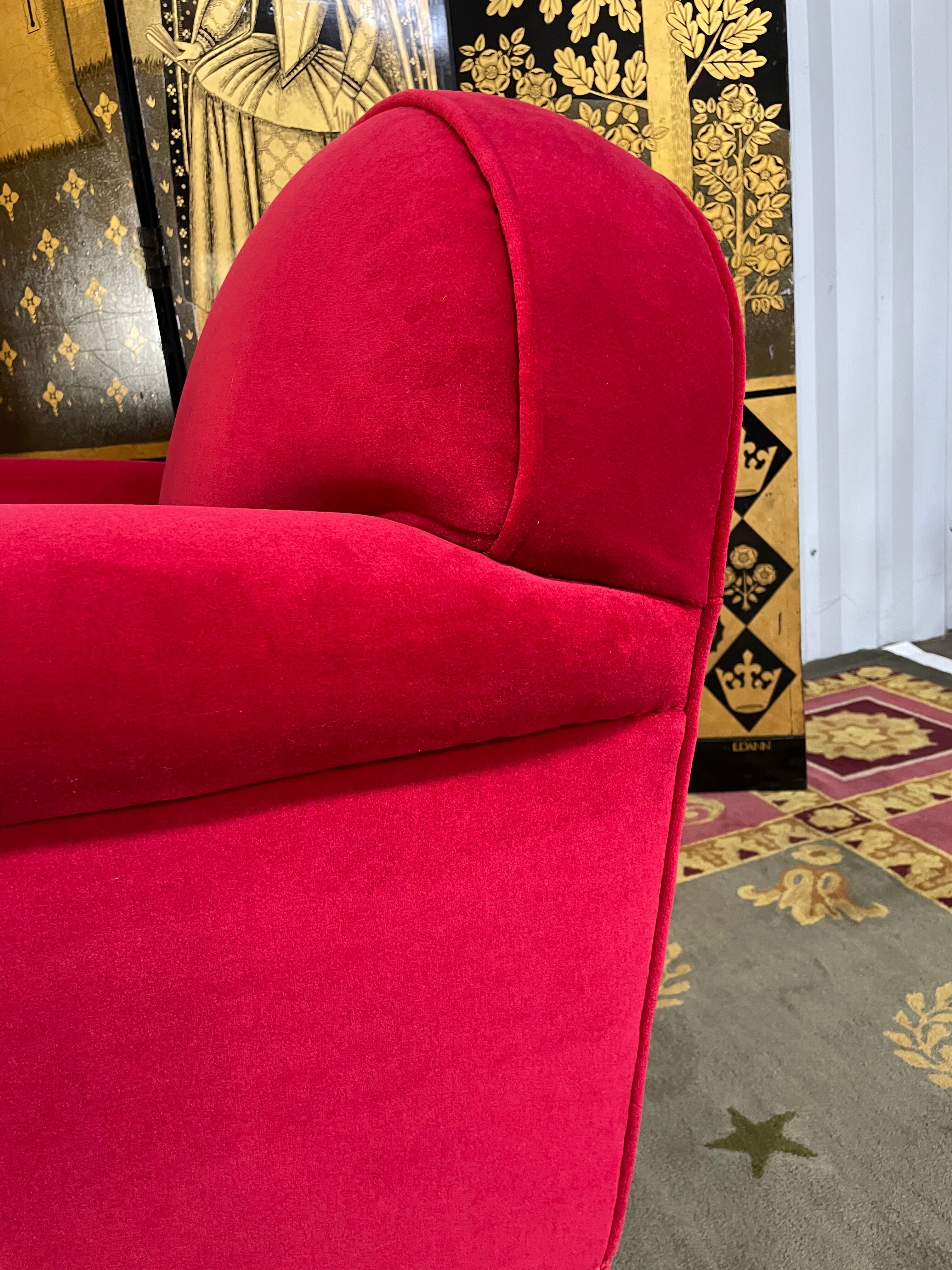 Pair of Red Velvet Art Deco Club Armchairs