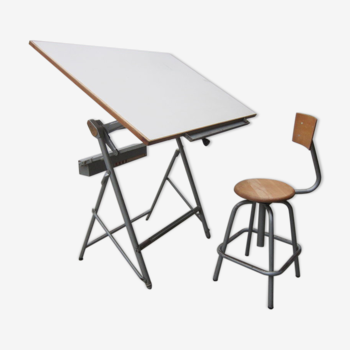 Table à dessin et chaise d'architecte Unic , années 50