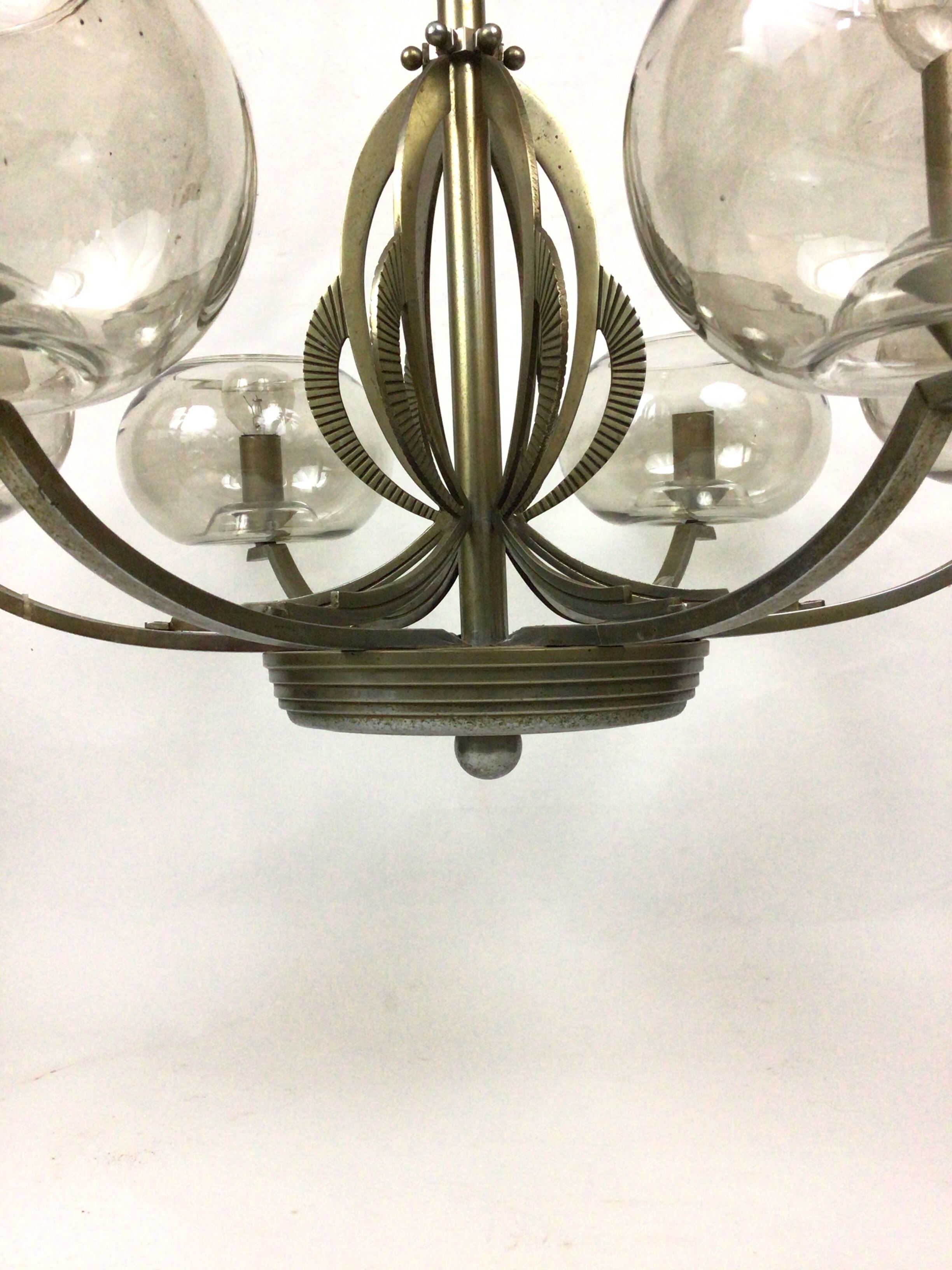 Lustre Art déco en métal et verre teinté