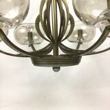 Art Deco chandelier in metal and tinted glass
