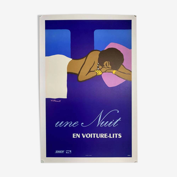Original poster A Night in a Sleeping Car by Bernard Villemot - Signed by the artist - On linen