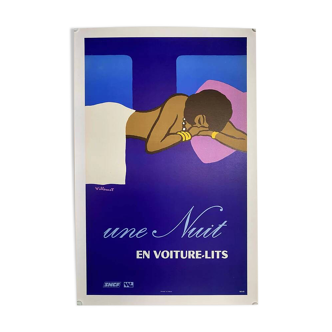 Affiche original Une Nuit en Voiture-Lits par Bernard Villemot - Signé par l'artiste - On linen