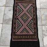 Colorful black margoum rug hand-woven in natural wool