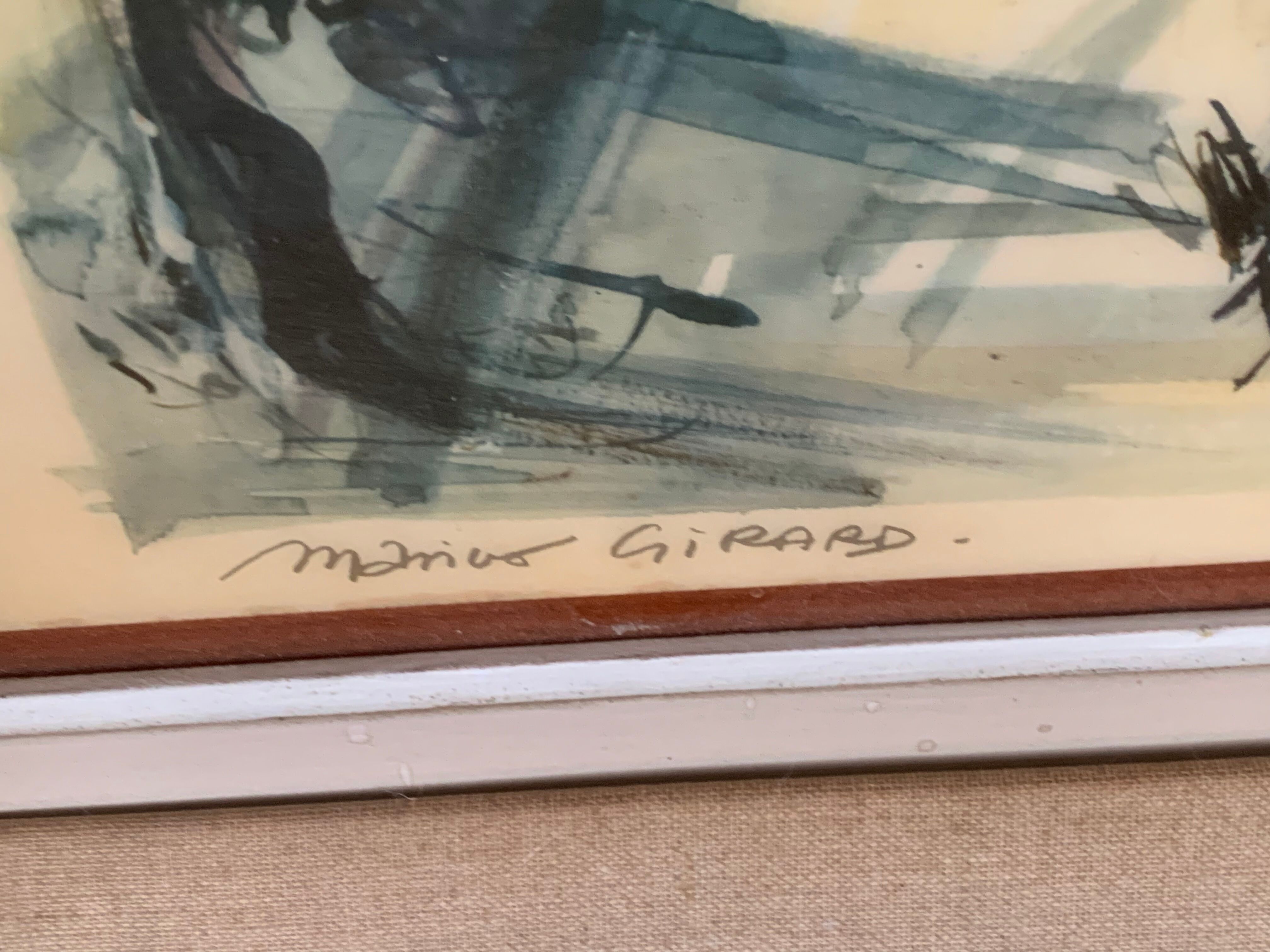 Lithograph notre dame et les bouquinistes signed by Marius Girard vintage