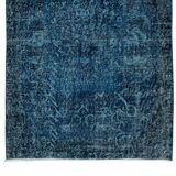 3.7x6.9 Ft Vintage Hand-Knotted Navy Blue Over-Dyed Rug from Turkey, Woolen Floor Covering. NTEK0797