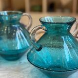 Pair of seventies blown glass vases - turquoise blue