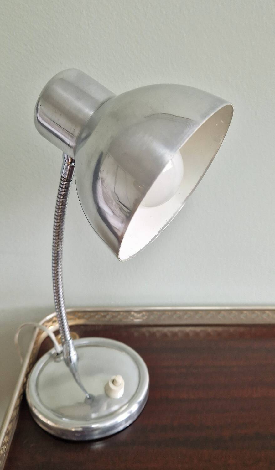 Polished aluminum desk lamp from the 1950s