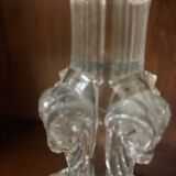 pair of cut glass candlesticks with lion and ram head decor, late 19th century