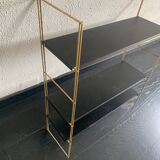 Vintage 1960 String wall shelf black and gold - 60 x 48 cm