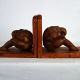 Vintage wooden bookends weeping Buddha