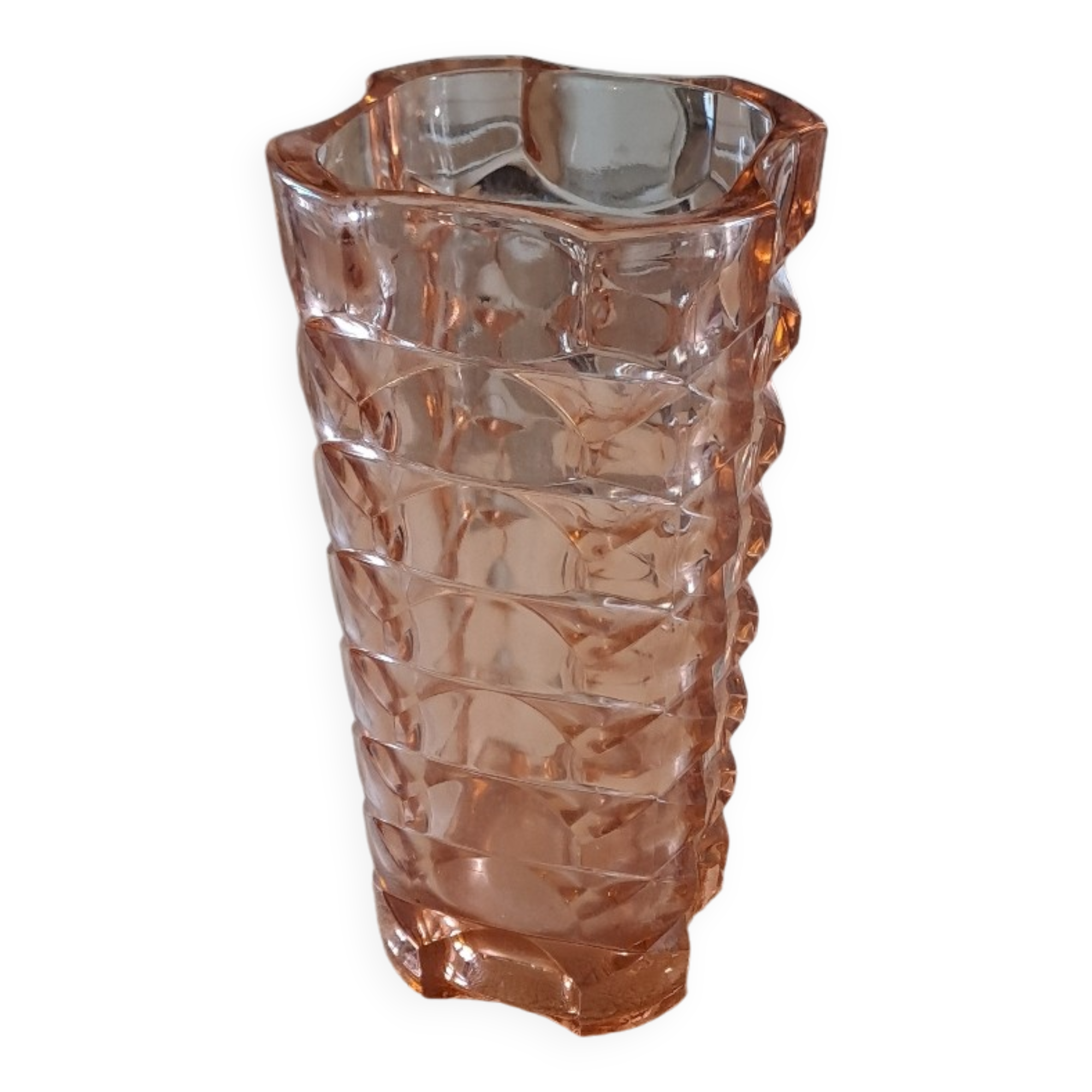 Vase vintage en verre moulé rose