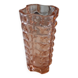 Vase vintage en verre moulé rose