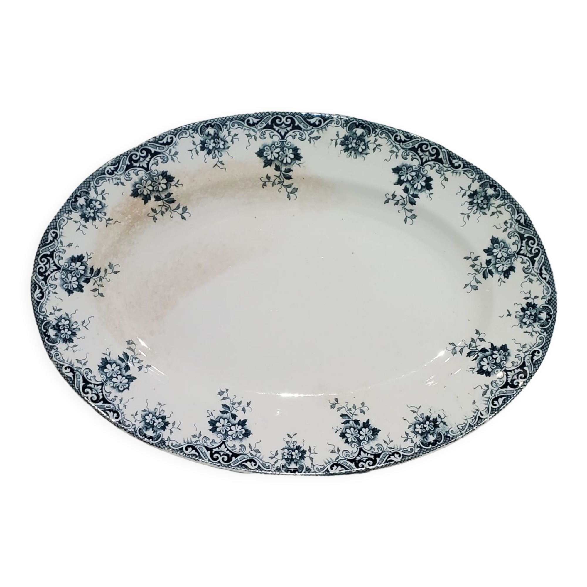 Plat ovale de la faïencerie St Amand modèle Printanier, terre de fer