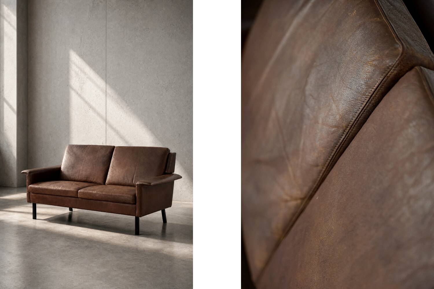 Mid-Century Danish Modern 2-Seater Brown Leather Sofa 3330 by  Arne Vodder