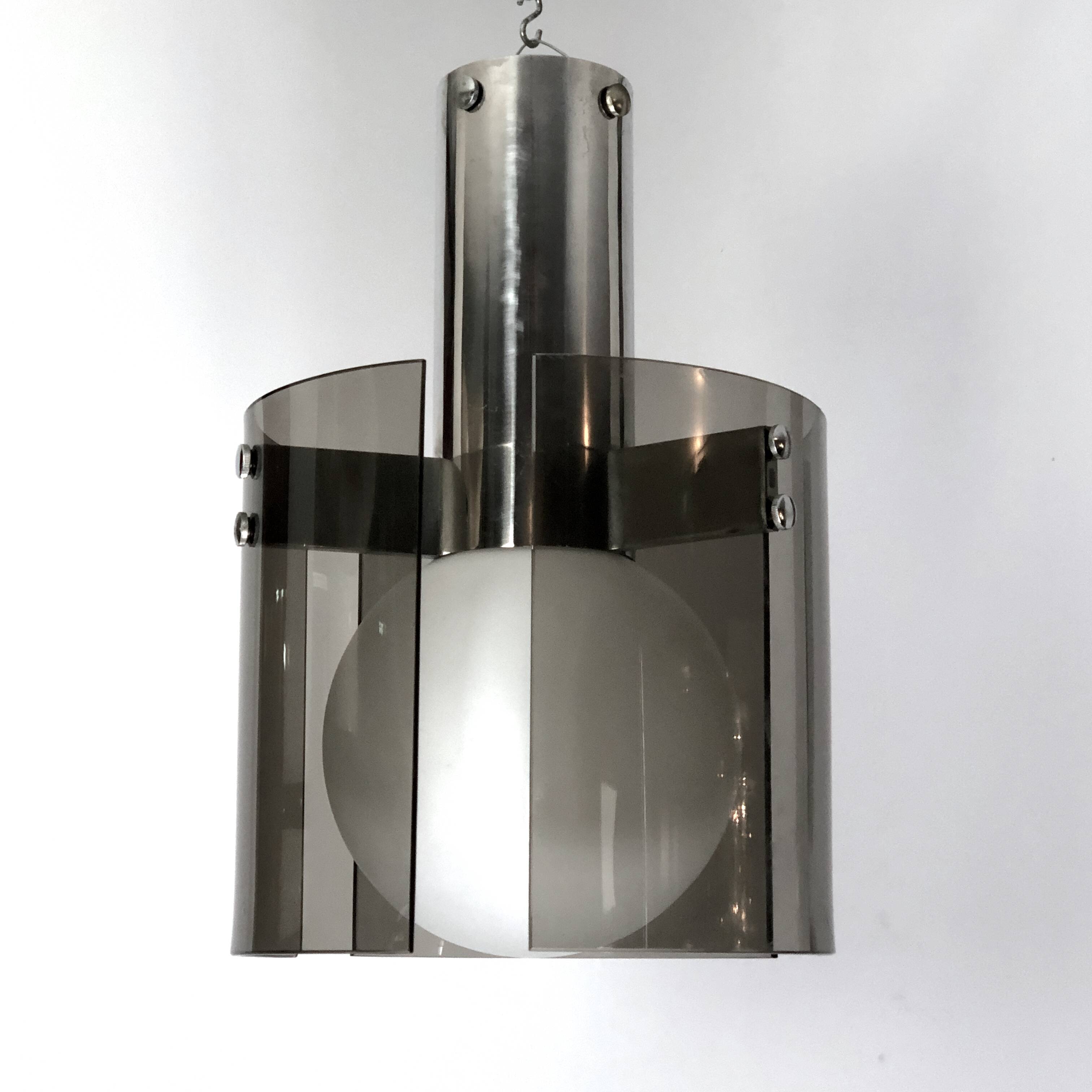 Veca, Italian vintage glass and chrome chandelier