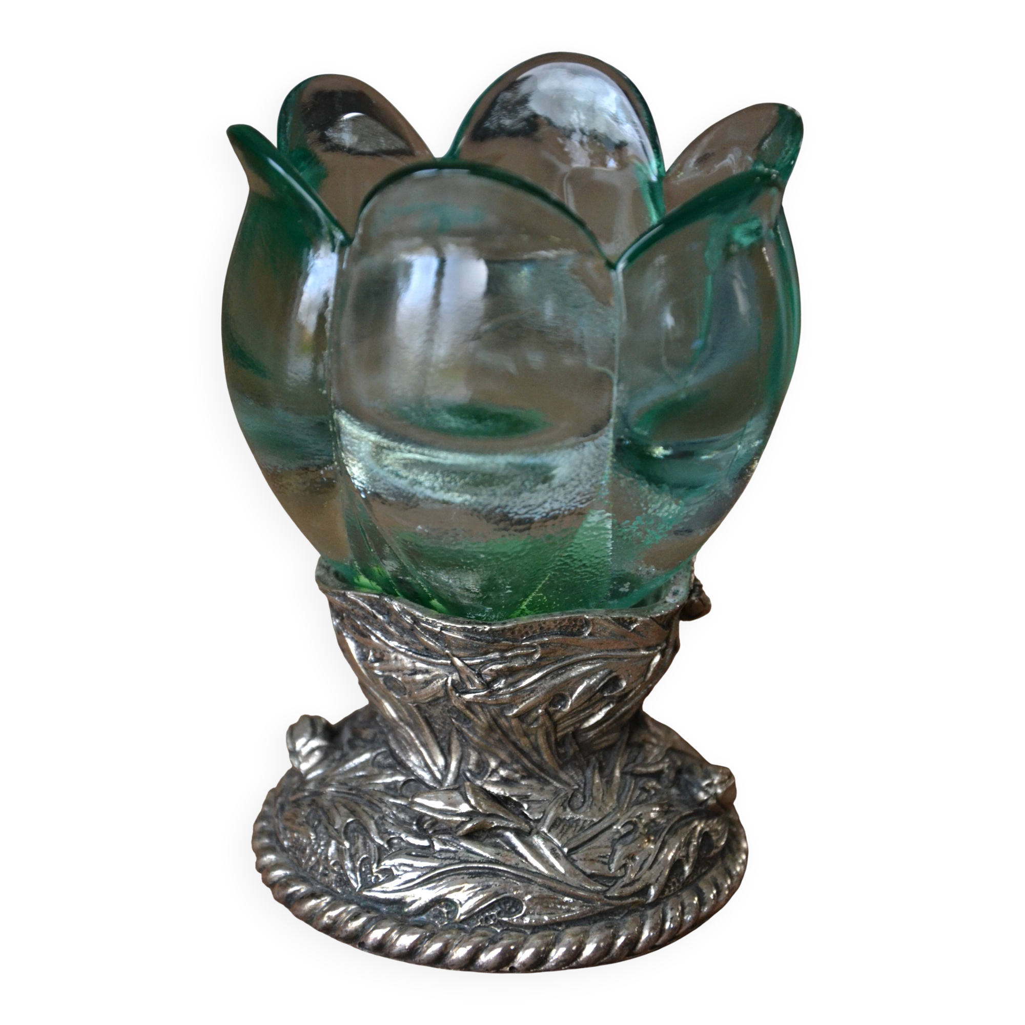 Antique glass and silver-plated metal bowl/candle holder