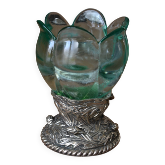 Antique glass and silver-plated metal bowl/candle holder