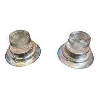 Pair of Candle Holders Design KNUT and MARIANNE HAGBERG Vintage Moulded Glass