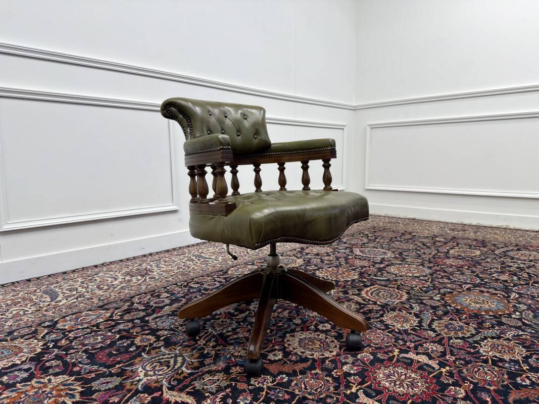 English Chesterfield Desk Chair Captain Chair Green