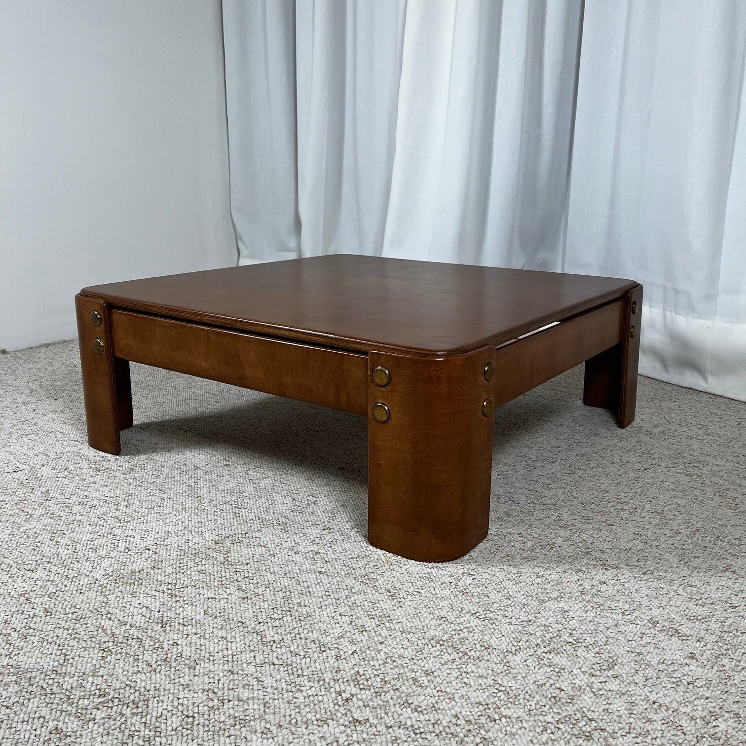 Square modernist coffee table in stained beech veneer, 1970s/80s.