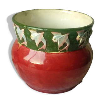 Faience pot cover slip decor fish garland