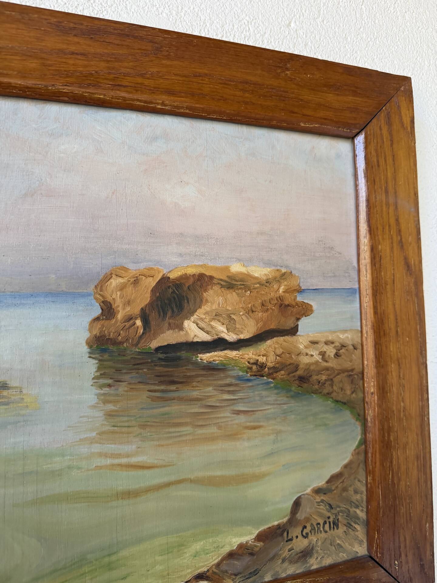 Framed oil painting fisherman L. Garcin