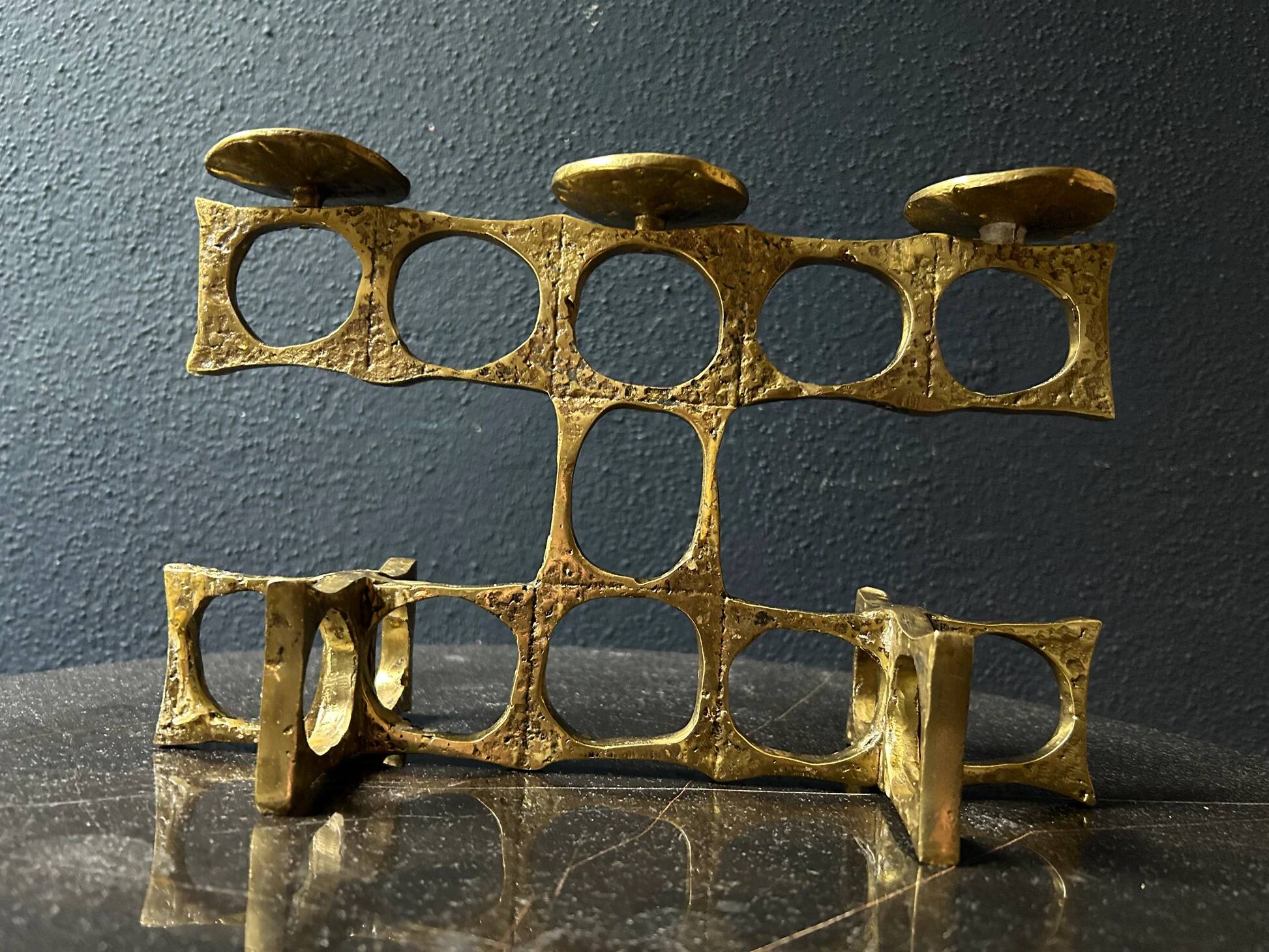 Brass chandelier handcrafted by Heinz Goll, brutalist, Austria 1970.