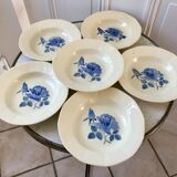 6 hollow plates Digoin Sarreguemines blue flowers 30s