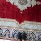 Antique Kerman Kork wool rug, open field medallion, crimson & navy, c. 1930s — 237 × 302 cm — 1C1280