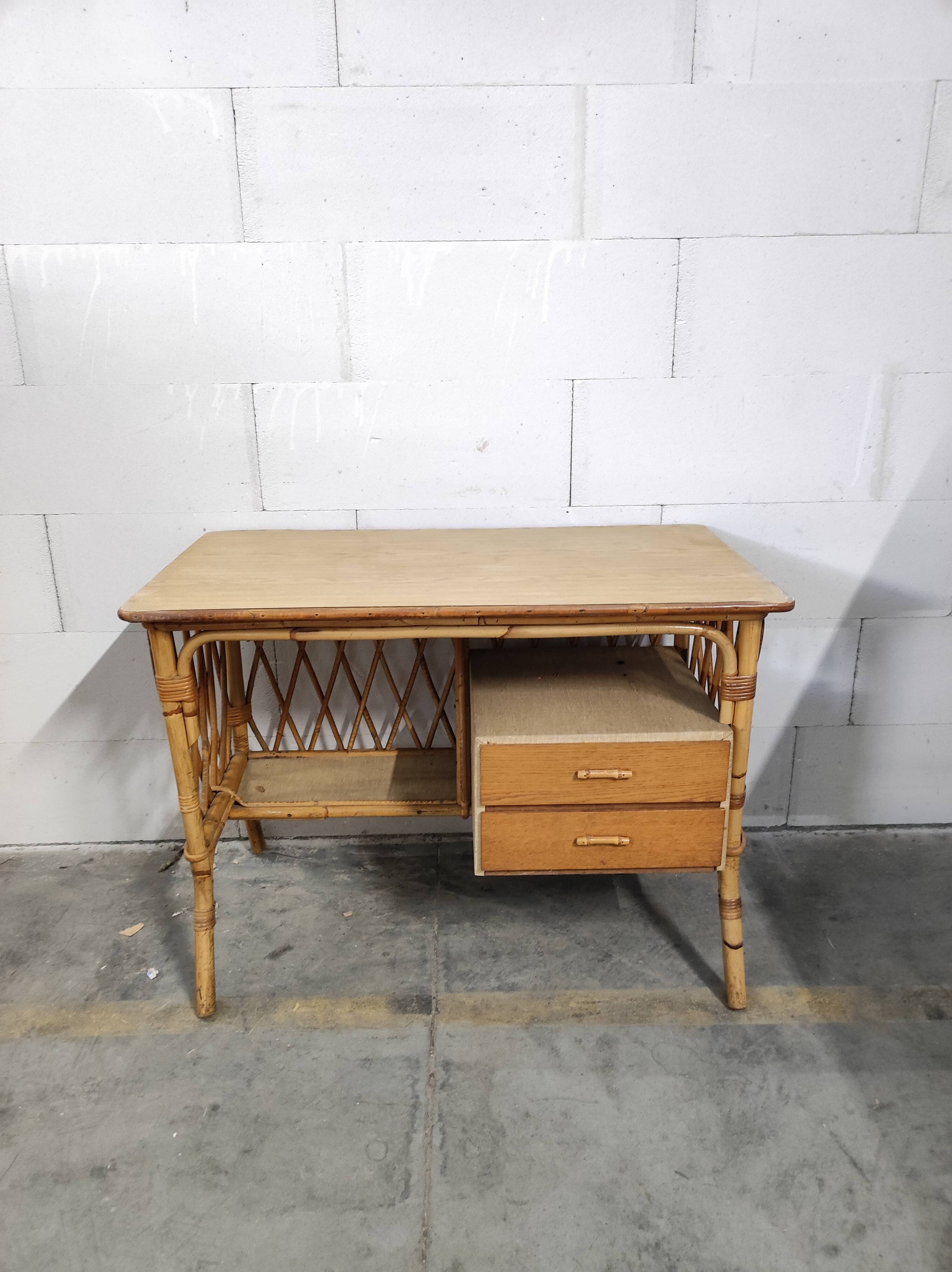 Rattan desk and chair