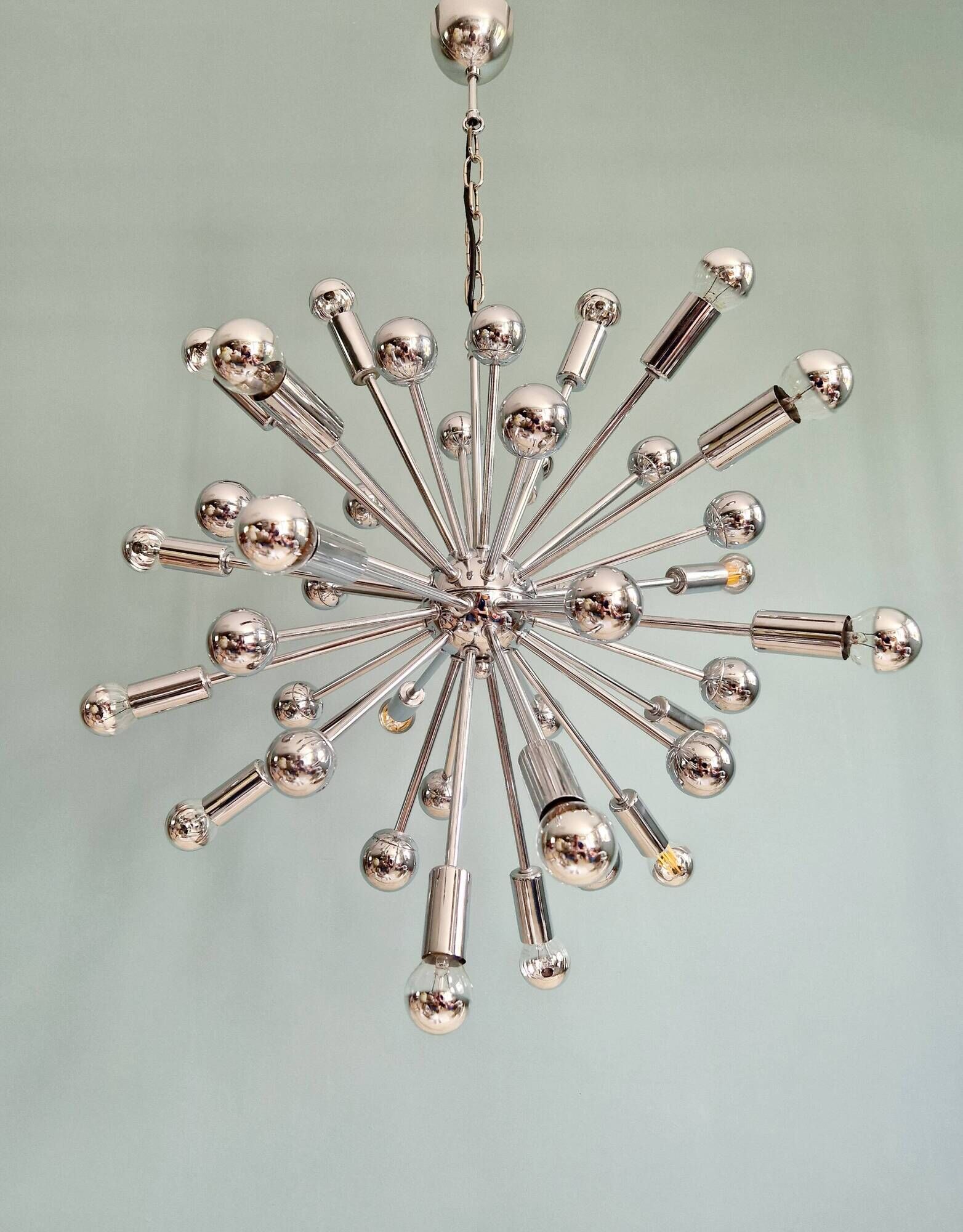 Lustre Sputnik XXL en métal chromé, années 70