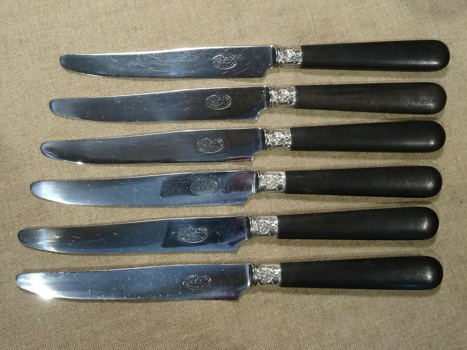 6 old knives handle ebony cutlery superior