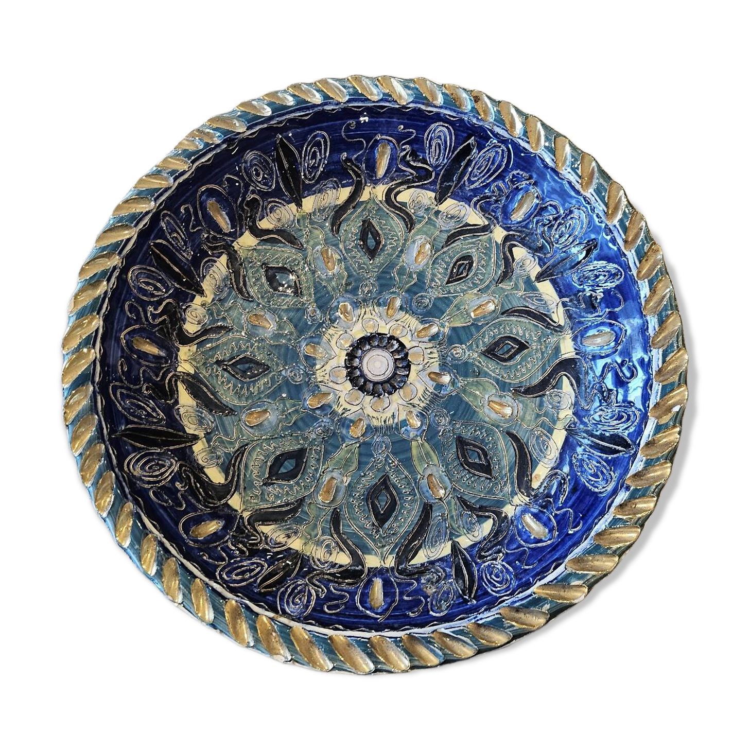 authentic large decorative hollow dish in glazed ceramic from Maï