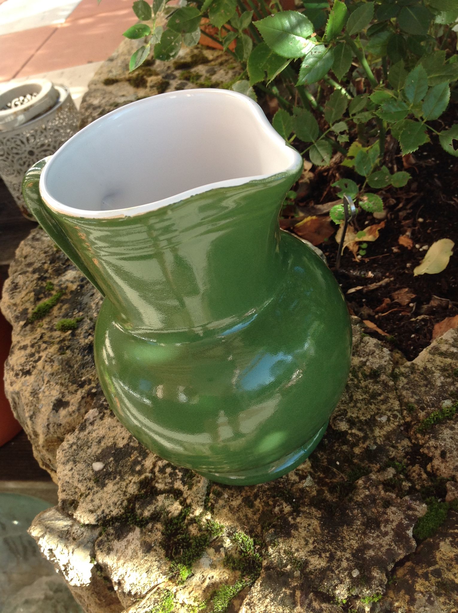 Pitcher ball in glazed green ceramic vintage 60s-70s
