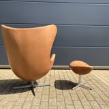 Fritz Hansen Egg Chair + Ottoman, Camel Cognac leder 1968!!