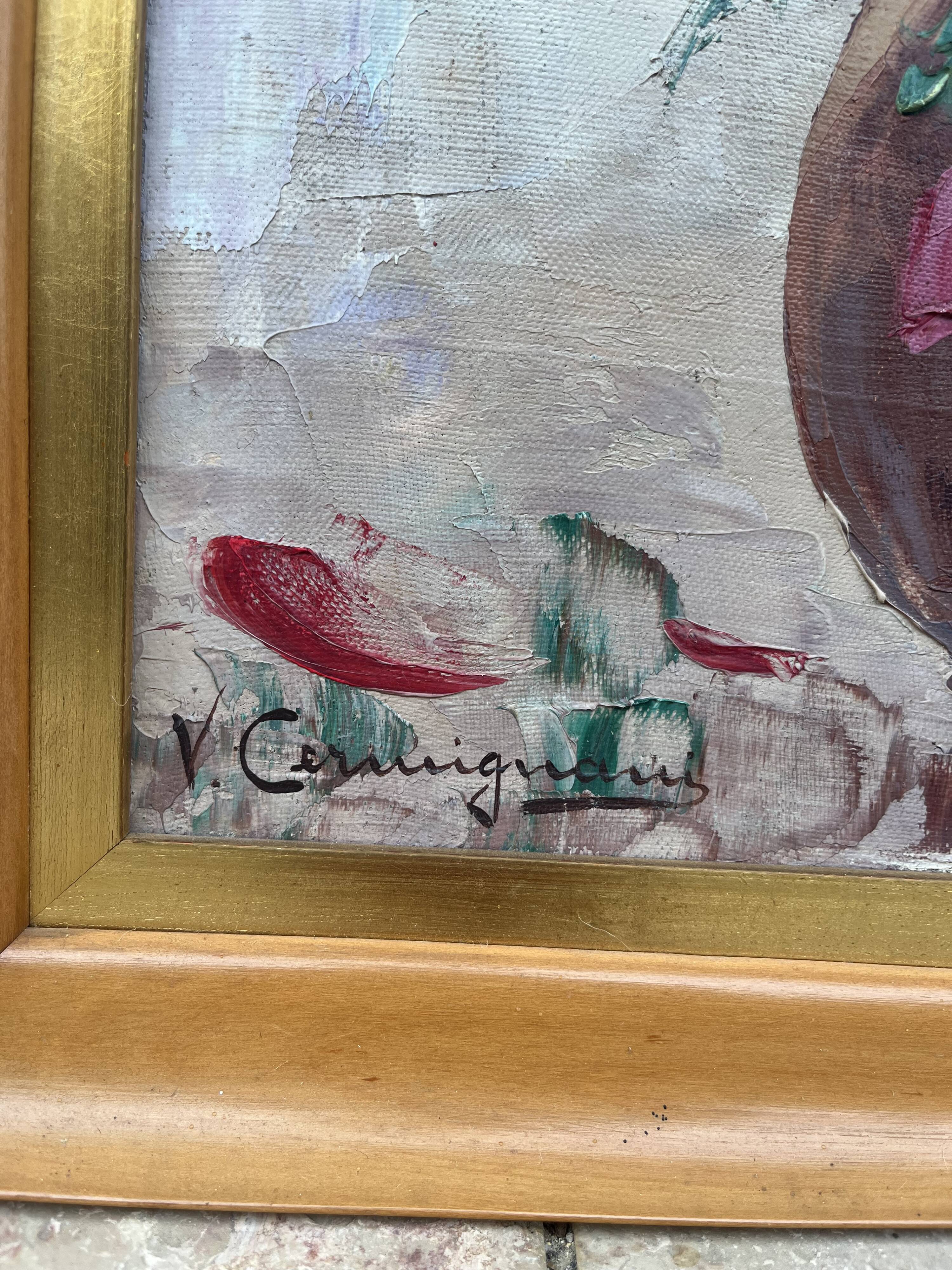 Vintage painting – Oil on canvas flower bouquet – signed – 1950s