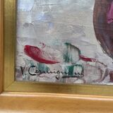 Vintage painting – Oil on canvas flower bouquet – signed – 1950s