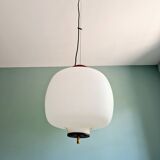 Pendant lamp in teak and white opaline, design Goffredo Reggiani, 1960