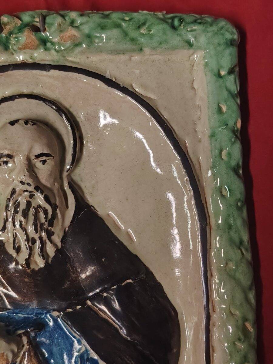Plaque de dévotion en terre cuite Abbé Saint Antoine, XIX siècle