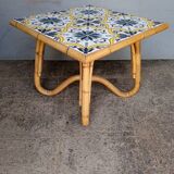 Vintage rattan and ceramic coffee table ep 1970