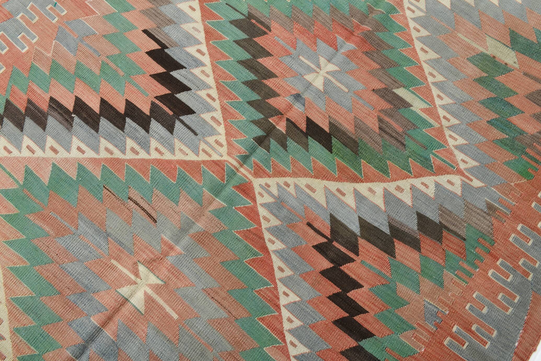 6x10 Decorative Rug, Soft Vintage Kilim Rug, Mint Green Area Kilim Rug,