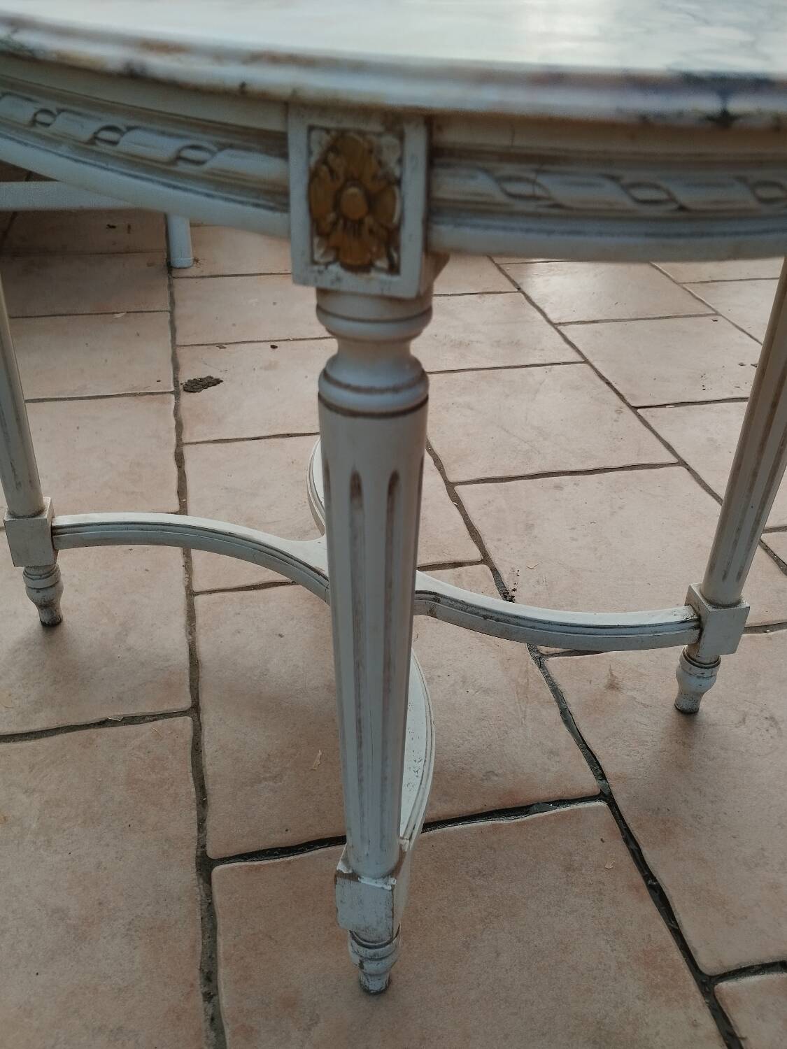 Antique Louis XVI style coffee table with marble top