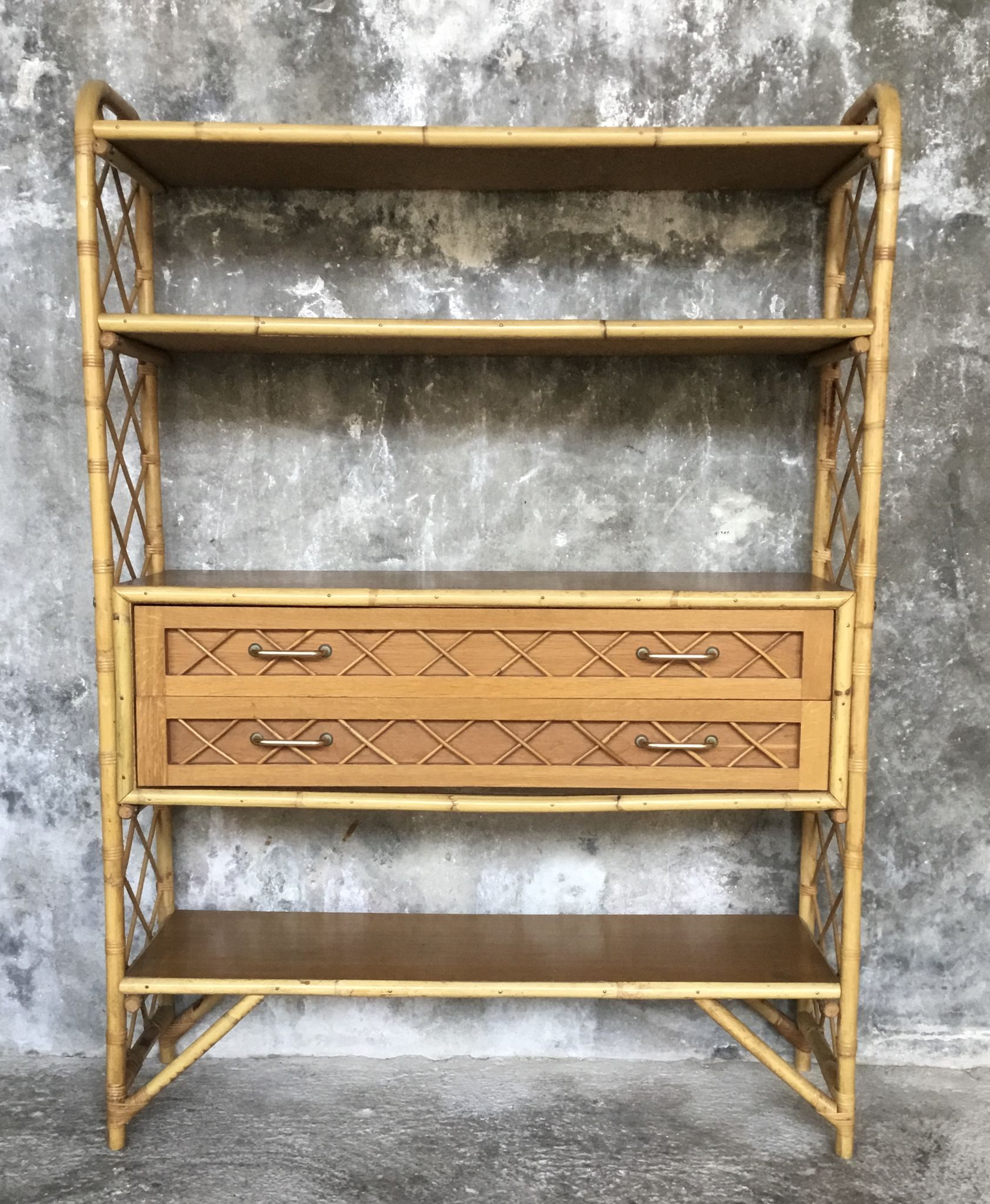 Rattan bookcase, vintage 1960