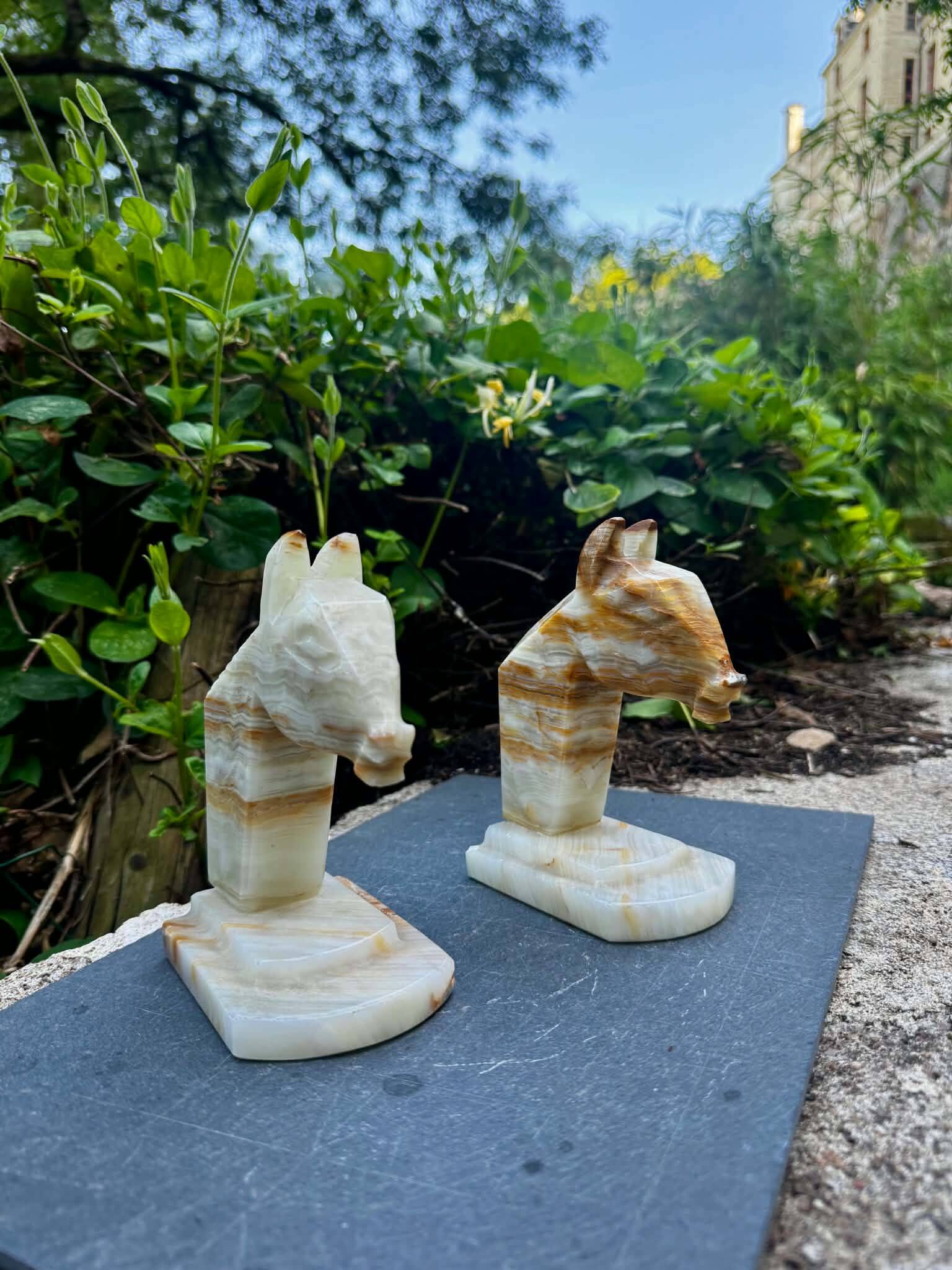 2 onyx bookends horse 1960s Italy vintage