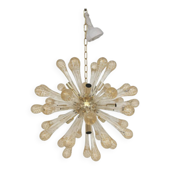 Sputnik Chandelier in Murano Glass with Gold Air Drops and Metal Frame
